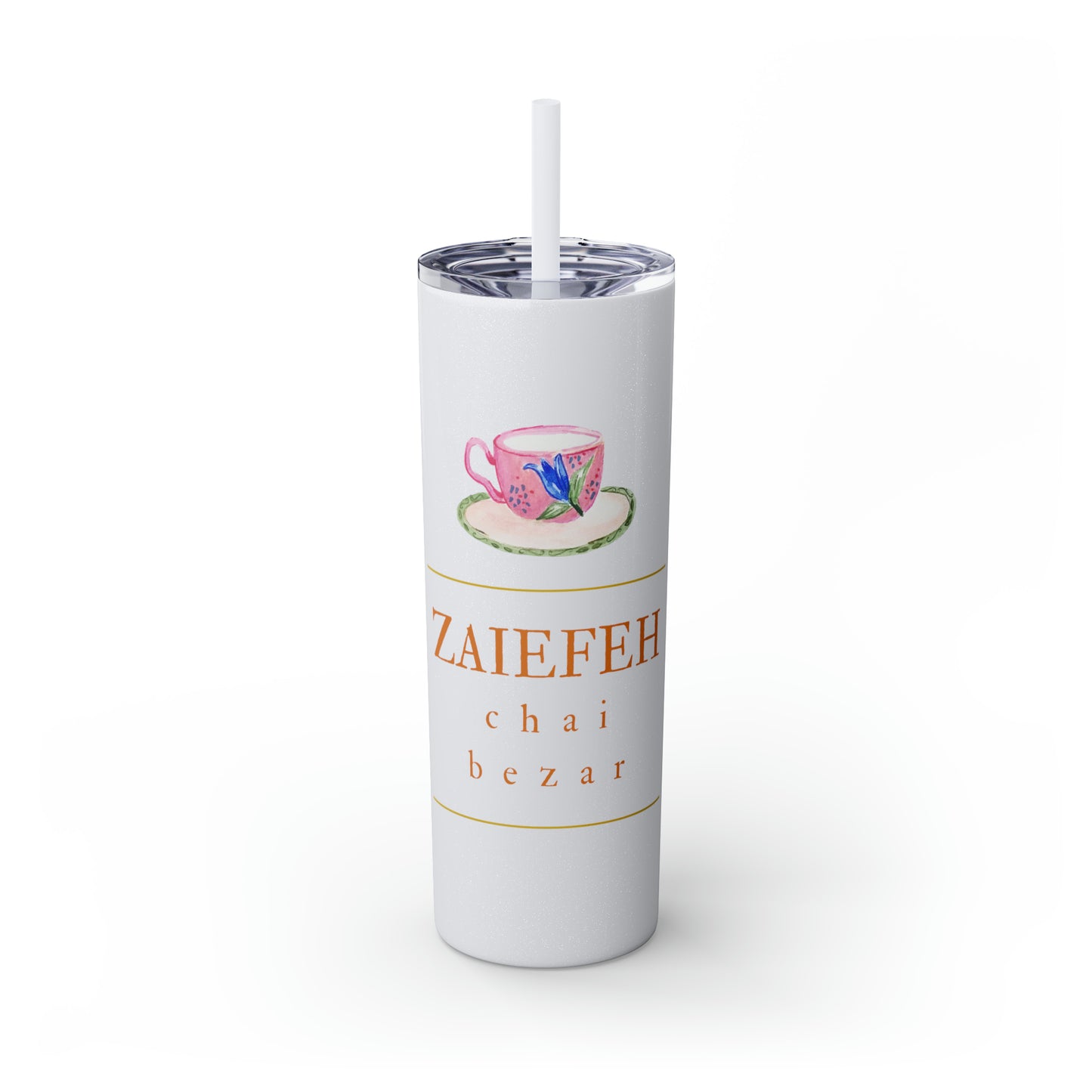 Zaiefeh Chai Bezar - Skinny Tumbler with Straw, 20oz